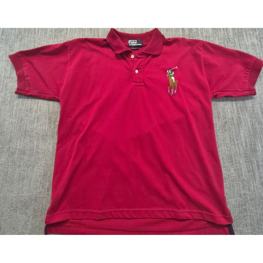 VTG Polo Ralph Lauren Big Pony Red Polo Shirt Men's Med custom fit No. 3 Y2K